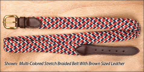 Multi-Colored Stretch Braided Belt With Brown Sized Leather